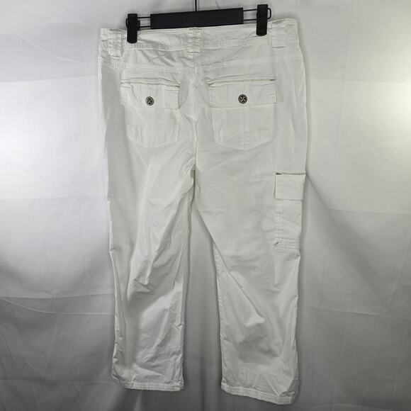 Cache White and Gold Embroidered Capri Roll-tab Cargo Pants Size 6 - Picture 8 of 9